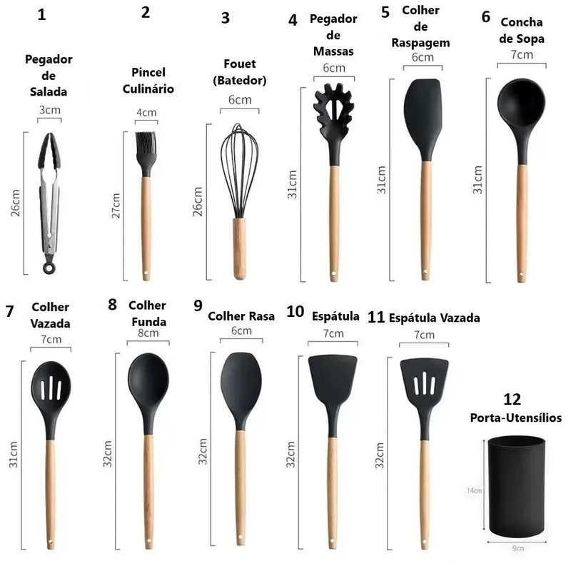 Conjunto de Utensílios de Silicone para Cozinha