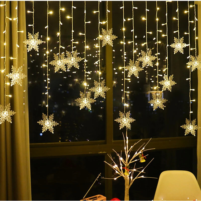 Cortina de Natal com Luzes LED Floco de Neve