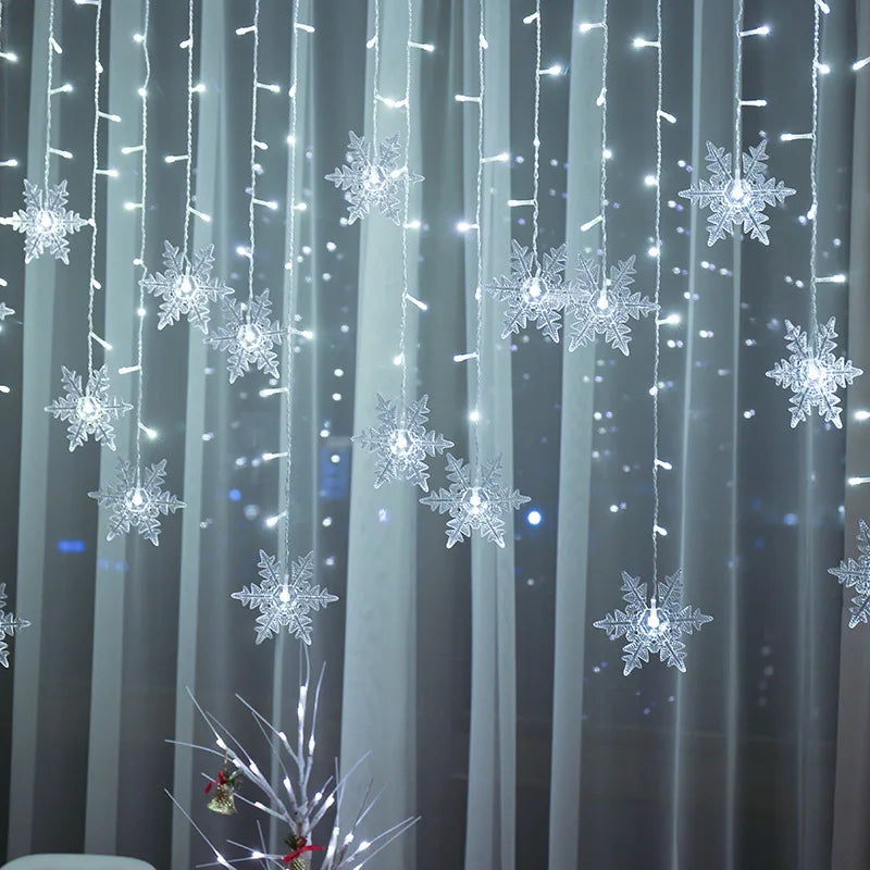 Cortina de Natal com Luzes LED Floco de Neve