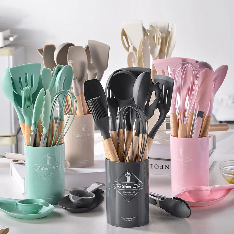 Conjunto de Utensílios de Silicone para Cozinha