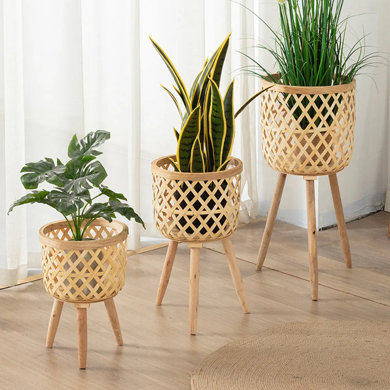 Vaso de Flores em Bambu com Suporte