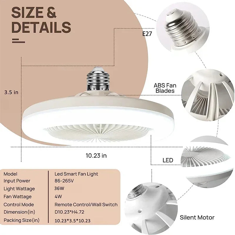 Ventilador de Teto com Luminária e Controle Remoto