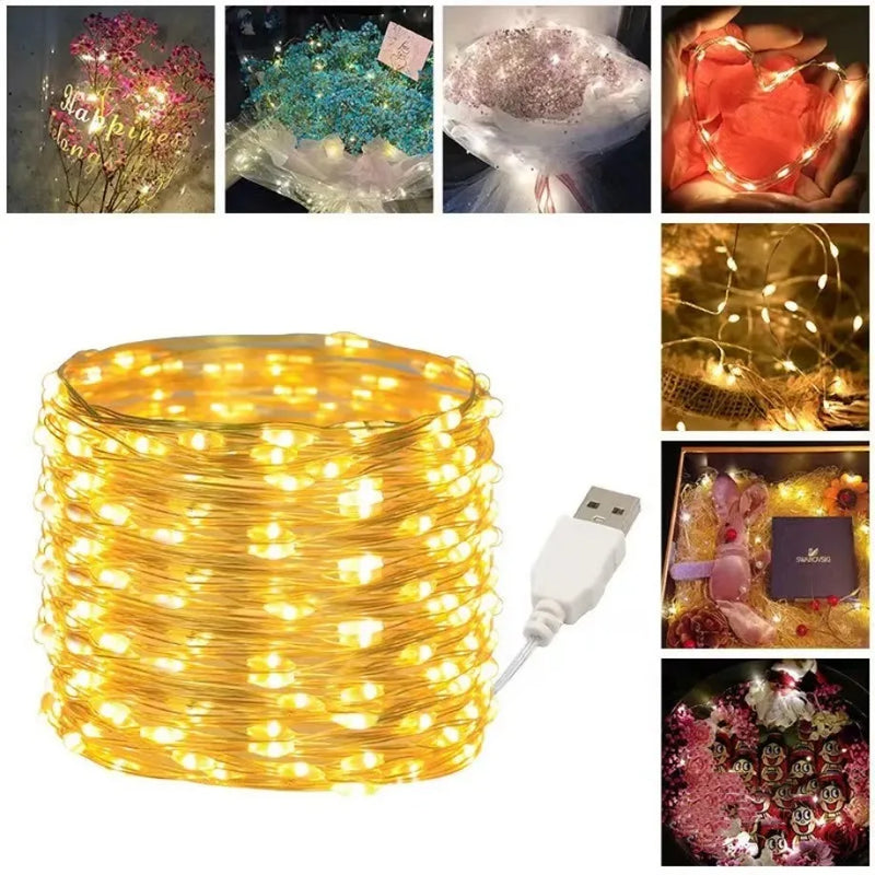 Luzes de Fio de Cobre LED USB - Decoração Perfeita para o Natal