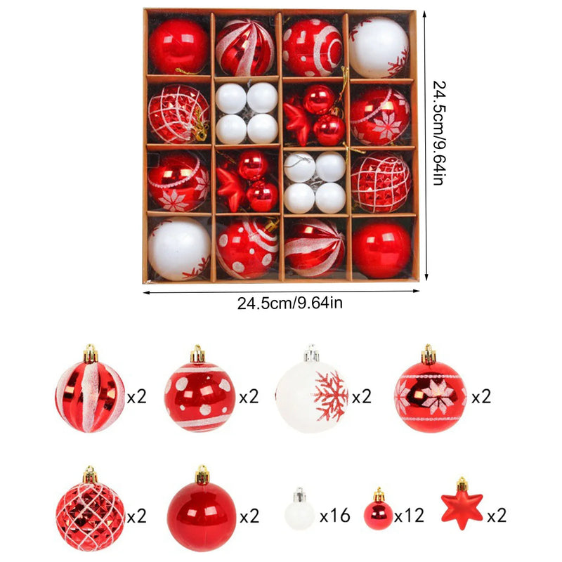 Conjunto de Bolas de Natal Vermelhas e Brancas