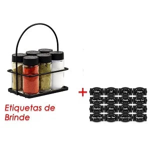 Suporte com 6 Porta Temperos de Vidro