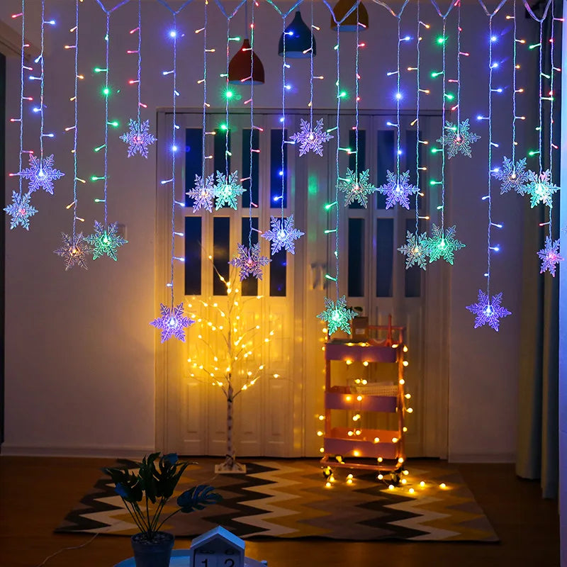 Cortina de Natal com Luzes LED Floco de Neve